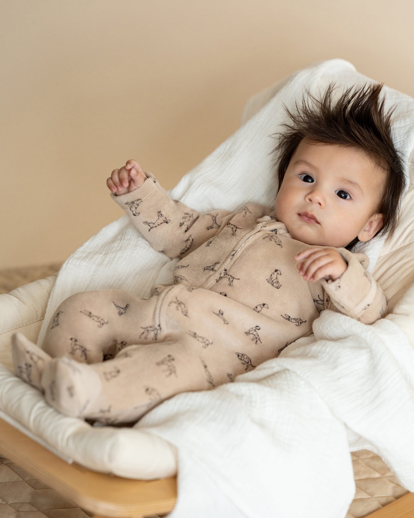 Minihaha Baby Otto Velour Zip Onesie Biscuit