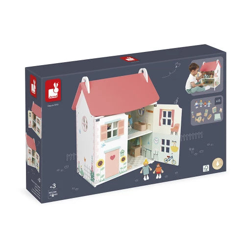 Janod Dolls House with Furniture & Family