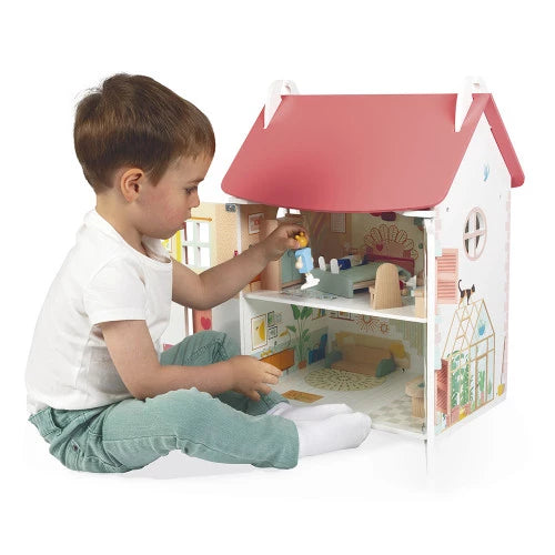 Janod Dolls House with Furniture & Family