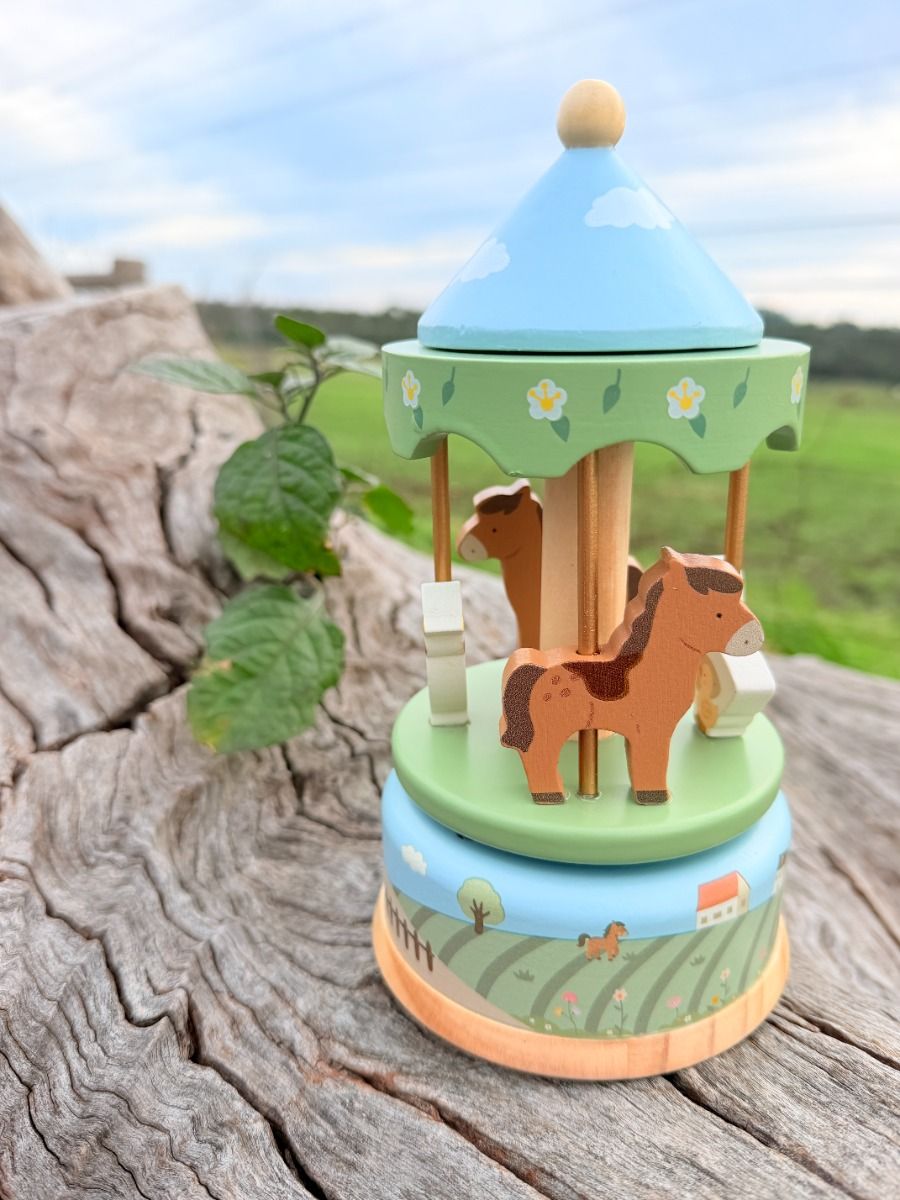 Wooden Farm Carousel Music Box