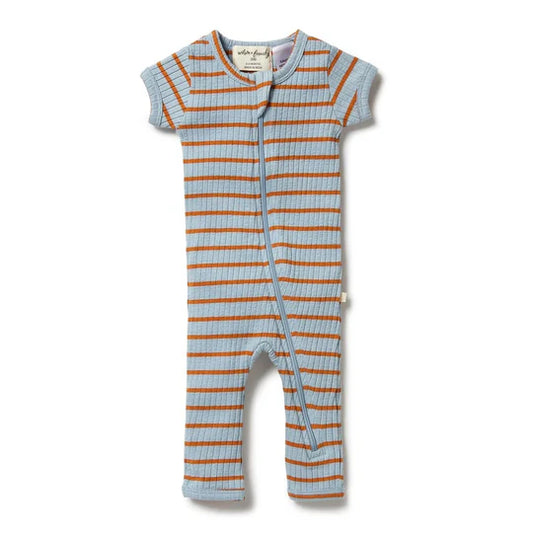 Wilson & Frenchy Organic Stripe Rib Zipsuit Anchor Blue