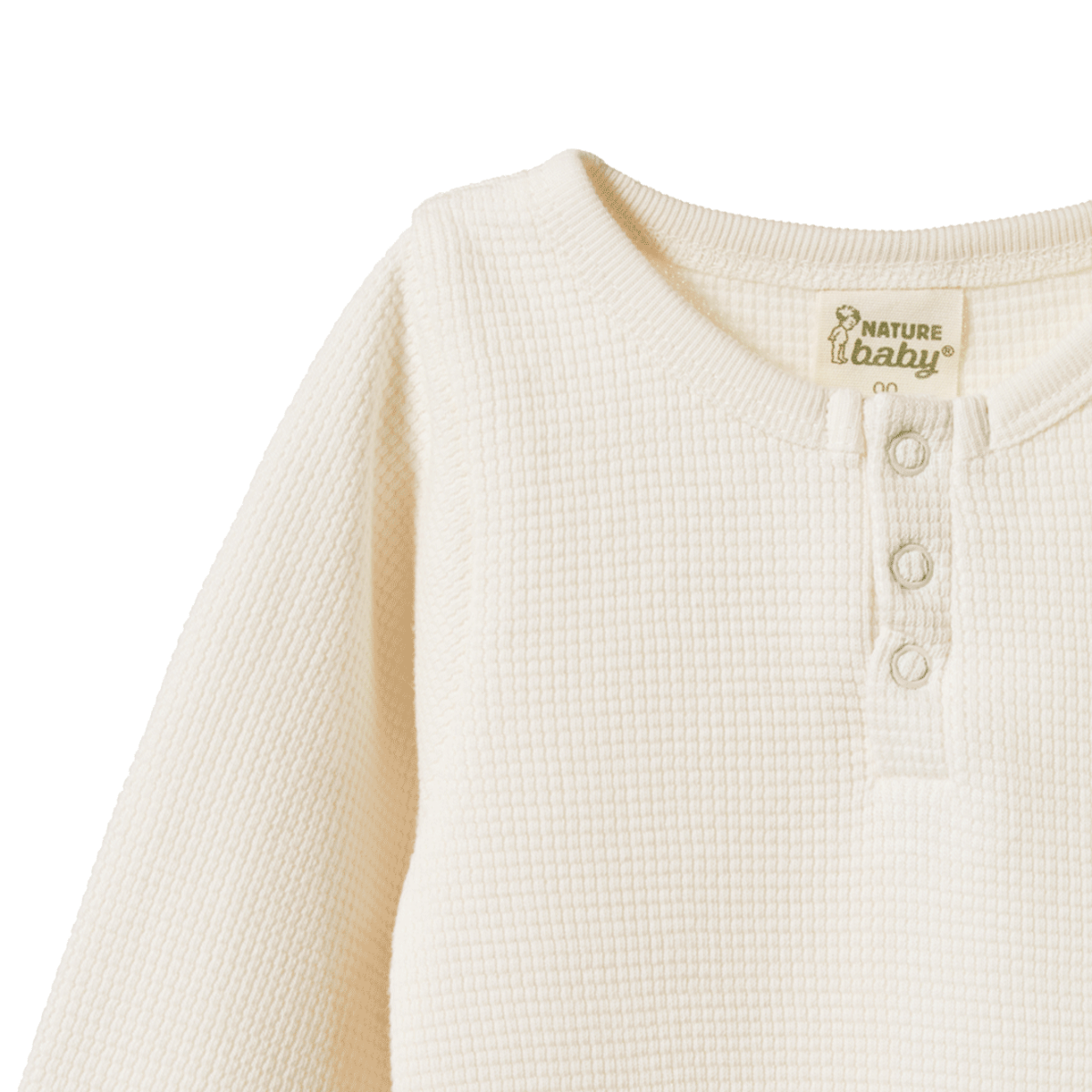 Nature Baby Henley Long Sleeve Bodysuit Waffle Natural