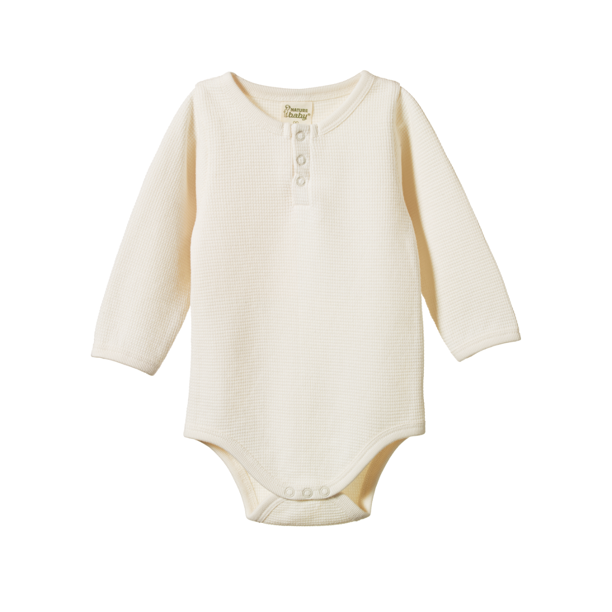 Nature Baby Henley Long Sleeve Bodysuit Waffle Natural