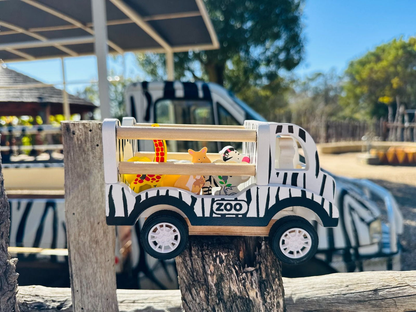 Wooden Pullback Zoo Truck