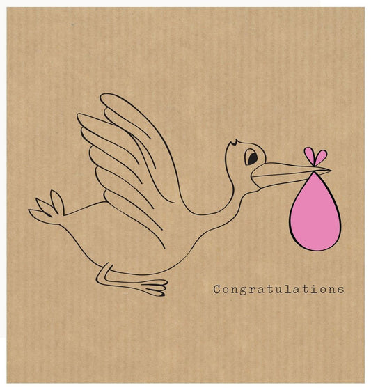 The Little Card Factory Pink Stork Card