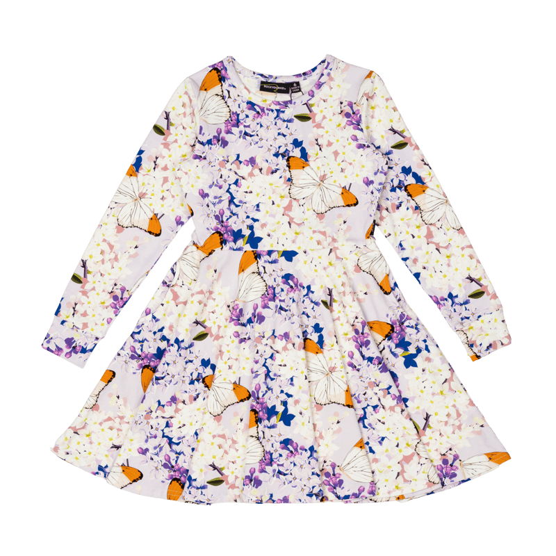 Rock Your Kid Lilac Florals Long Sleeve Waisted Dress