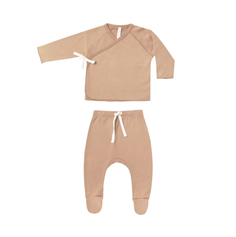 Quincy Mae Wrap Top & Footed Pant Set Blush