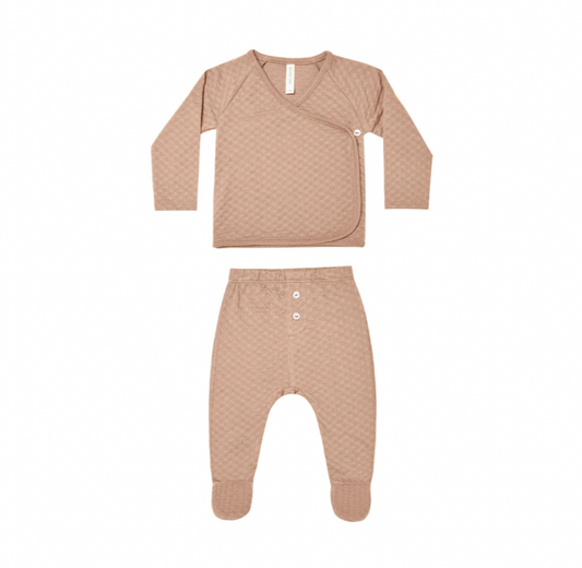 Quincy Mae Wrap Top + Footed Pant Set Blush