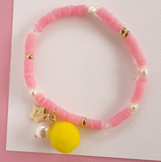 Lauren Hinkley Pom Pom and Pearl Elastic Bracelet - Pink