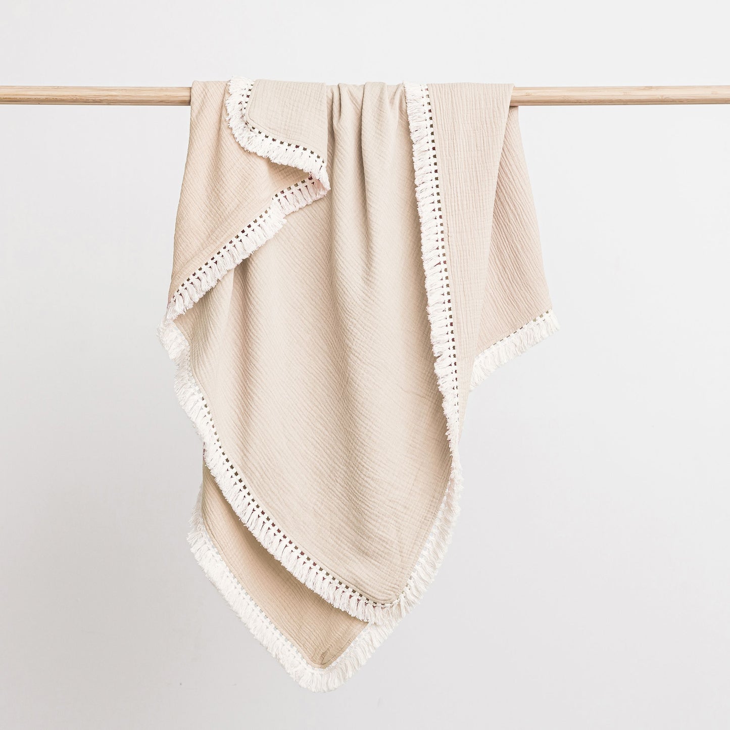 Over the Dandelions Organic Muslin Blanket with Tassels Sand