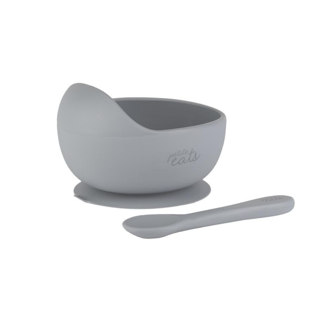 Petite Eats Silicone Bowl and Spoon Pewter