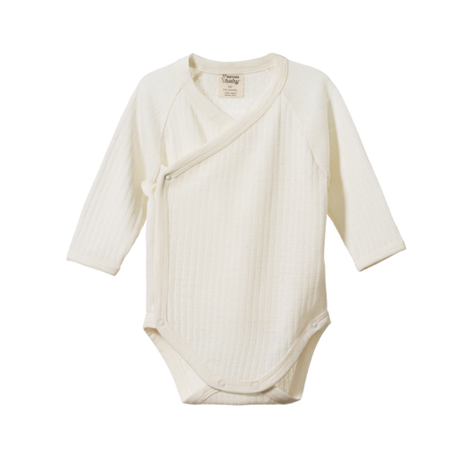 Nature Baby Merino Essential Long Sleeve Kimono Bodysuit Pointelle Natural