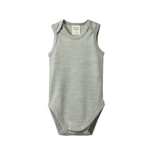 Nature Baby Merino Essential Singlet Bodysuit Grey Marl